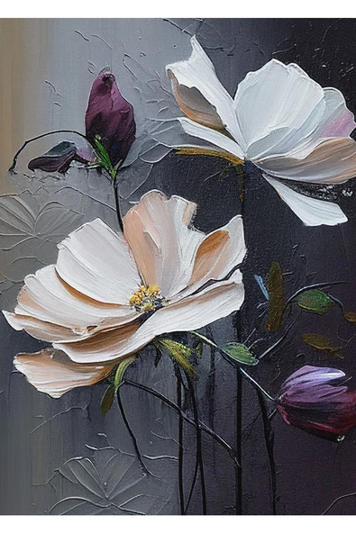 Harikabirev HARİKABİREV|MOR KREM RENKLİ ÇİÇEKLİ MODEL 1|ÇERÇEVELİ TEMPERLİ CAM TABLO TEKLİ DİKEY - Resim 2