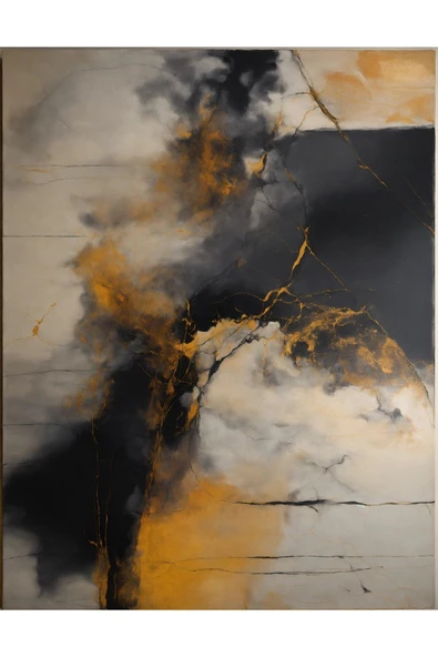 Harikabirev HARİKABİREV|SARI-GRİ-SİYAH SOYUT DESENLİ KOMBİN|TEMPERLİ ÇERÇEVELİ CAM TABLO  2Lİ DİKEY - Resim 2