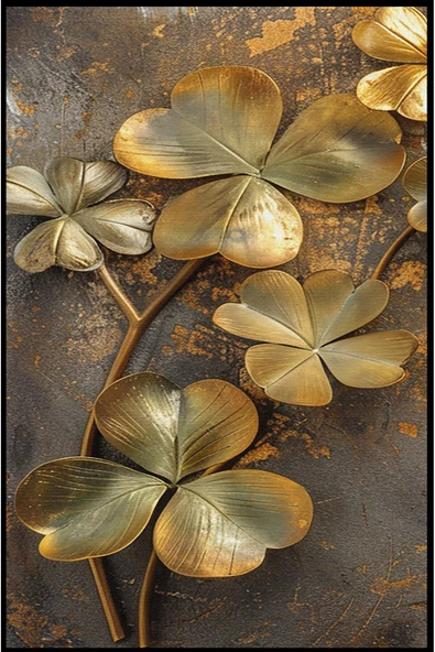 Harikabirev HARİKABİREV|GOLD-BRONZ ÇİÇEK KOMBİNİ |TEMPERLİ ÇERÇEVELİ CAM TABLO  2Lİ DİKEY - Resim 2