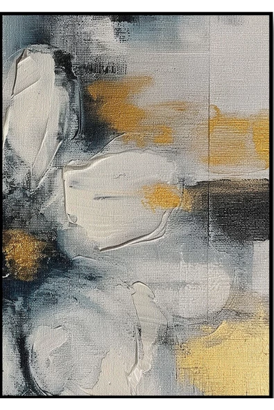 Harikabirev HARİKABİREV|GRİ-SARI RENK SOYUT ÇİÇEK KOMBİNİ |TEMPERLİ ÇERÇEVELİ CAM TABLO  2Lİ DİKEY - Resim 2