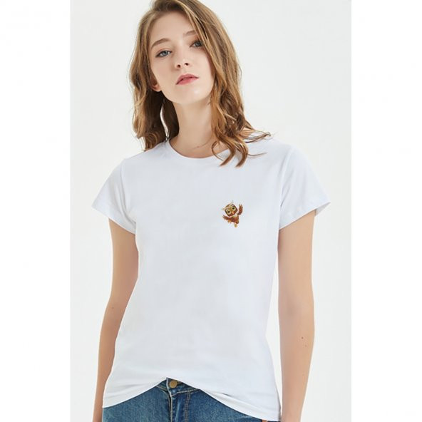 Baykuş Owl Cartoon Illustration Dance Owl Baskılı Beyaz Kadın Örme Tshirt