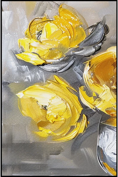 Harikabirev HARİKABİREV|SARI-GRİ ÇİÇEK KOMBİNİ |TEMPERLİ ÇERÇEVELİ CAM TABLO  2Lİ DİKEY - Resim 2