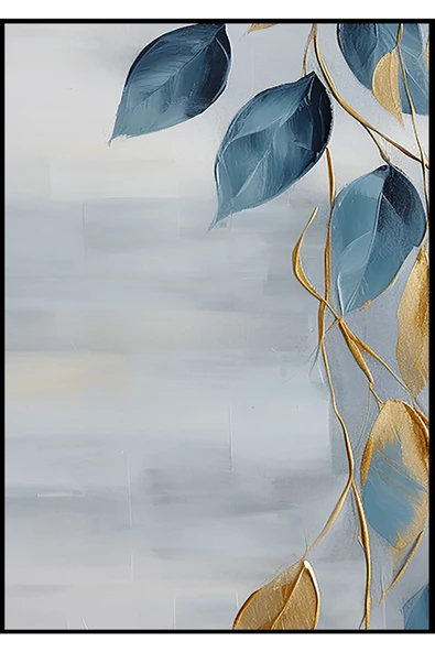 Harikabirev HARİKABİREV|MAVİ-SARI-GRİ YAPRAKLAR KOMBİNİ |TEMPERLİ ÇERÇEVELİ CAM TABLO  2Lİ DİKEY - Resim 3