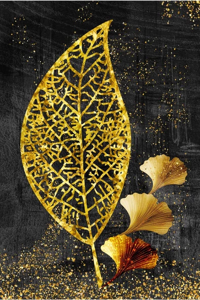 Harikabirev HARİKABİREV|GOLD-SİYAH ÇİÇEK YAPRAK KOMBİN|TEMPERLİ ÇERÇEVELİ CAM TABLO  2Lİ DİKEY - Resim 3