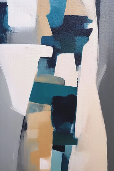 Harikabirev HARİKABİREV|KREM-TURKUAZ SOYUT KOMBİNİ |TEMPERLİ ÇERÇEVELİ CAM TABLO  2Lİ DİKEY - Resim 3