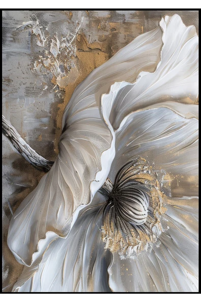 Harikabirev HARİKABİREV|GRİ-KREM ÇİÇEK KOMBİNİ |TEMPERLİ ÇERÇEVELİ CAM TABLO  2Lİ DİKEY - Resim 2