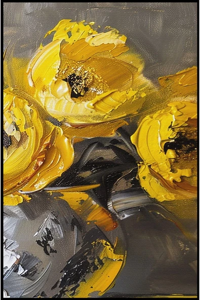 Harikabirev HARİKABİREV|SARI-GRİ ÇİÇEK KOMBİNİ |TEMPERLİ ÇERÇEVELİ CAM TABLO  2Lİ DİKEY - Resim 3