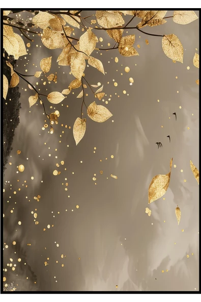 Harikabirev HARİKABİREV|KAHVERENGİ-GOLD SOYUT YAPRAK KOMBİNİ|TEMPERLİ ÇERÇEVELİ CAM TABLO  2Lİ DİKEY - Resim 2