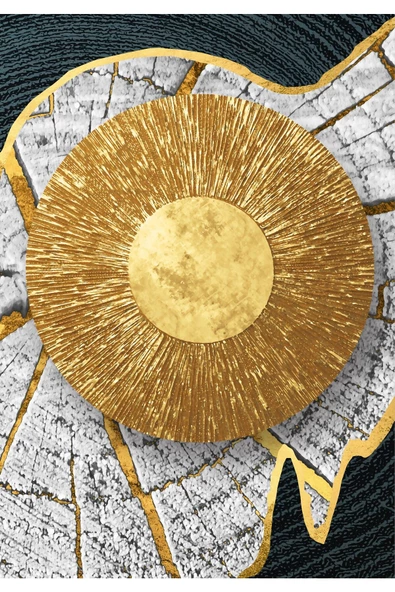 Harikabirev HARİKABİREV|GOLD-GRİ-SİYAH ETNİK SOYUT KOMBİNİ|ÇERÇEVELİ CAM TABLO  3LÜ DİKEY - Resim 4