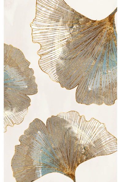 Harikabirev HARİKABİREV|GOLD-KREM SOFT YAPRAK KOMBİNİ |ÇERÇEVELİ CAM TABLO  3LÜ DİKEY - Resim 4