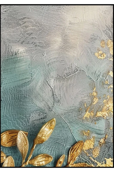 Harikabirev HARİKABİREV|GOLD-YEŞİL YAPRAKLI KOMBİNİ |TEMPERLİ ÇERÇEVELİ CAM TABLO  2Lİ DİKEY - Resim 4