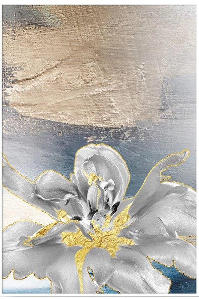 Harikabirev HARİKABİREV|GRİ-GOLD SOYUT ÇİÇEK KOMBİNİ |ÇERÇEVELİ CAM TABLO  3LÜ DİKEY - Resim 3