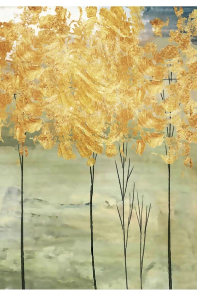 Harikabirev HARİKABİREV|GOLD-YEŞİL AĞAÇ DESENLİ KOMBİNİ|ÇERÇEVELİ CAM TABLO  3LÜ DİKEY - Resim 2