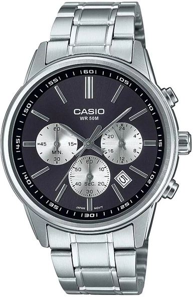 Casio MTP-E515D-1AVDF Quartz Çelik Gri Siyah Kadran 41 mm Erkek Kol Saati