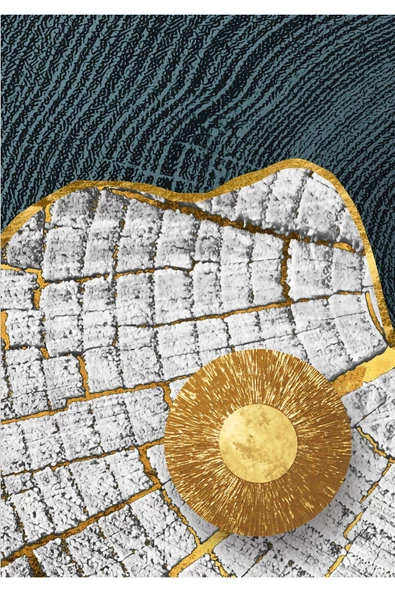 Harikabirev HARİKABİREV|GOLD-GRİ-SİYAH ETNİK SOYUT KOMBİNİ|ÇERÇEVELİ CAM TABLO  3LÜ DİKEY - Resim 2