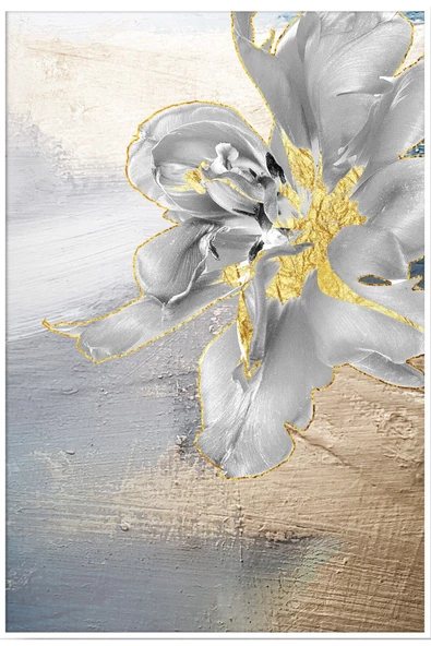 Harikabirev HARİKABİREV|GRİ-GOLD SOYUT ÇİÇEK KOMBİNİ |ÇERÇEVELİ CAM TABLO  3LÜ DİKEY - Resim 4