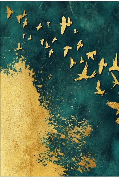 Harikabirev HARİKABİREV|YEŞİL-GOLD KUŞLAR KOMBİNİ |ÇERÇEVELİ CAM TABLO  3LÜ DİKEY - Resim 6