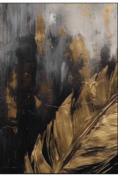 Harikabirev HARİKABİREV|SİYAH-GOLD-BEYAZ TÜY KOMBİNİ |ÇERÇEVELİ CAM TABLO  3LÜ DİKEY - Resim 3