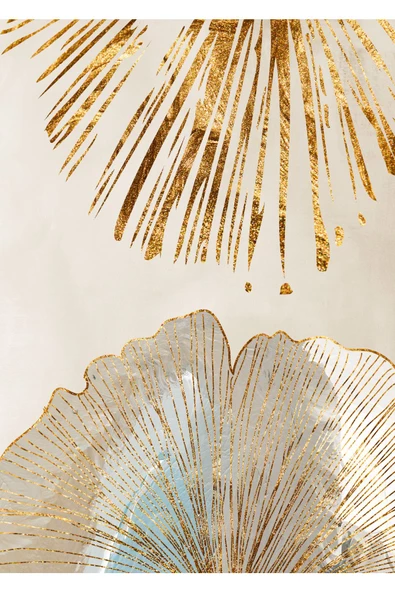 Harikabirev HARİKABİREV|GOLD-KREM SOFT YAPRAK KOMBİNİ |ÇERÇEVELİ CAM TABLO  3LÜ DİKEY - Resim 3