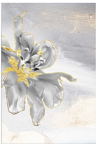 Harikabirev HARİKABİREV|GRİ-GOLD SOYUT ÇİÇEK KOMBİNİ |ÇERÇEVELİ CAM TABLO  3LÜ DİKEY - Resim 2