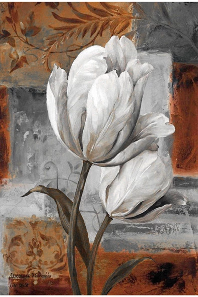 Harikabirev HARİKABİREV|GRİ-KAHVERENGİ-BEYAZ ÇİÇEK KOMBİNİ |ÇERÇEVELİ CAM TABLO  3LÜ DİKEY - Resim 5