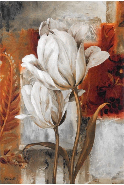 Harikabirev HARİKABİREV|GRİ-KAHVERENGİ-BEYAZ ÇİÇEK KOMBİNİ |ÇERÇEVELİ CAM TABLO  3LÜ DİKEY - Resim 3