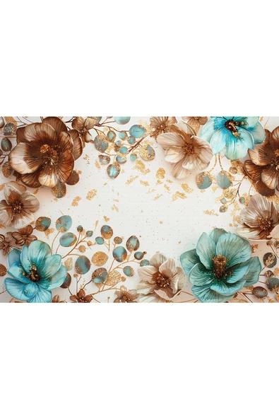 Harikabirev HARİKABİREV|SU YEŞİLİ-KAHVEERENGİ ÇİÇEK KOMBİNİ|ÇERÇEVELİ TEMPERLİ CAM TABLO 3LÜ YATAY - Resim 2