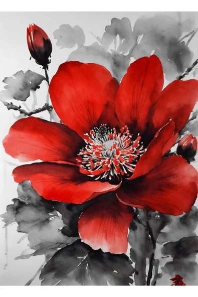 Harikabirev HARİKABİREV|KIRMIZI-GRİ ÇİÇEK MANZARA KOMBİNİ |ÇERÇEVELİ CAM TABLO  3LÜ DİKEY - Resim 4