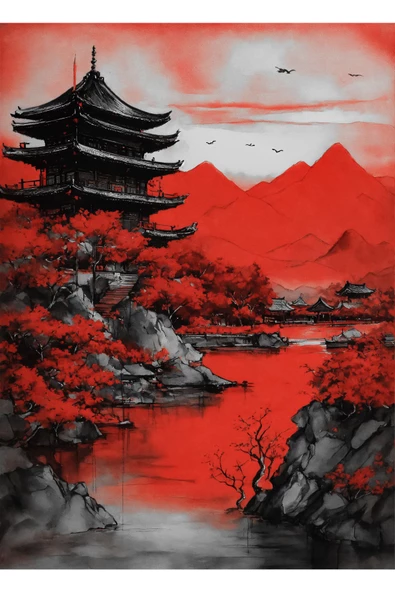 Harikabirev HARİKABİREV|KIRMIZI-GRİ ÇİÇEK MANZARA KOMBİNİ |ÇERÇEVELİ CAM TABLO  3LÜ DİKEY - Resim 3