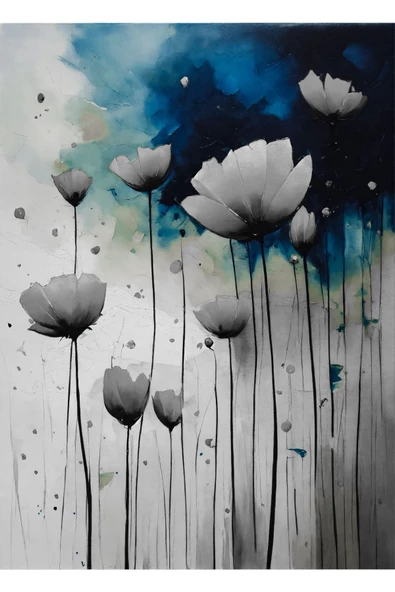 Harikabirev HARİKABİREV|LACİVERT-GRİ ÇİÇEKLİ KOMBİN SETİ |ÇERÇEVELİ CAM TABLO  3LÜ DİKEY - Resim 5