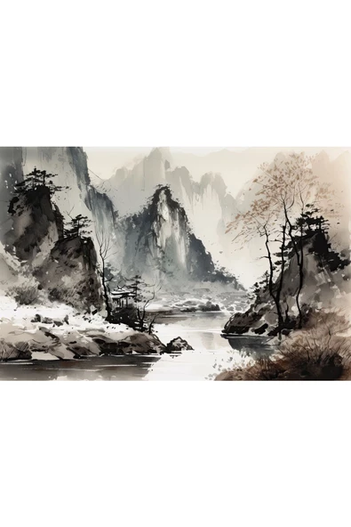Harikabirev HARİKABİREV|GRİ SOYUT DAĞ MANZARA KOMBİNİ|ÇERÇEVELİ TEMPERLİ CAM TABLO 3LÜ YATAY - Resim 4