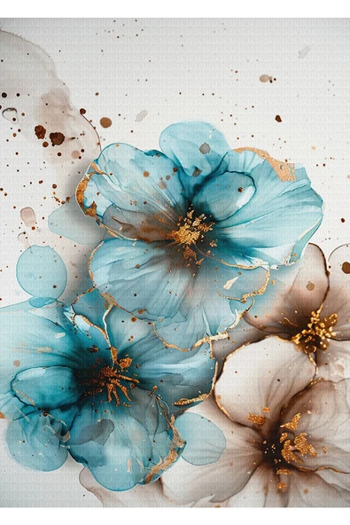 Harikabirev HARİKABİREV|SU YEŞİLİ-KAHVEERENGİ ÇİÇEK KOMBİNİ|ÇERÇEVELİ TEMPERLİ CAM TABLO 3LÜ YATAY - Resim 3