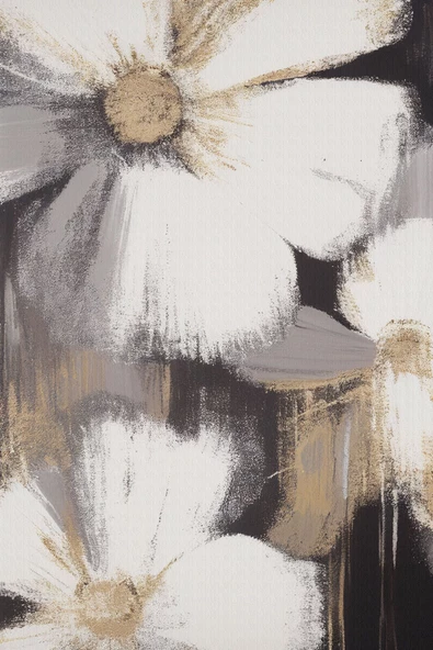 Harikabirev HARİKABİREV|BEJ-GOLD-BEYAZ ÇİÇEK KOMBİNİ|ÇERÇEVELİ TEMPERLİ CAM TABLO 3LÜ YATAY - Resim 2