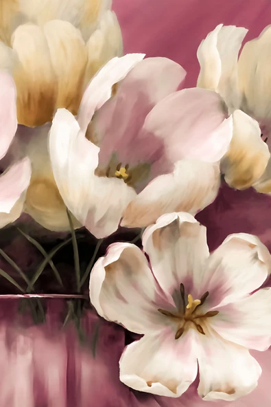 Harikabirev HARİKABİREV|GRİ-PEMBE ÇİÇEKLİ KOMBİN |ÇERÇEVELİ CAM TABLO  3LÜ DİKEY - Resim 2