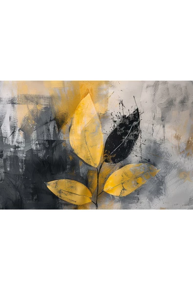 Harikabirev HARİKABİREV|GRİ-SİYAH-GOLD SOYUT YAPRAK KOMBİNİ|ÇERÇEVELİ TEMPERLİ CAM TABLO 3LÜ YATAY - Resim 3