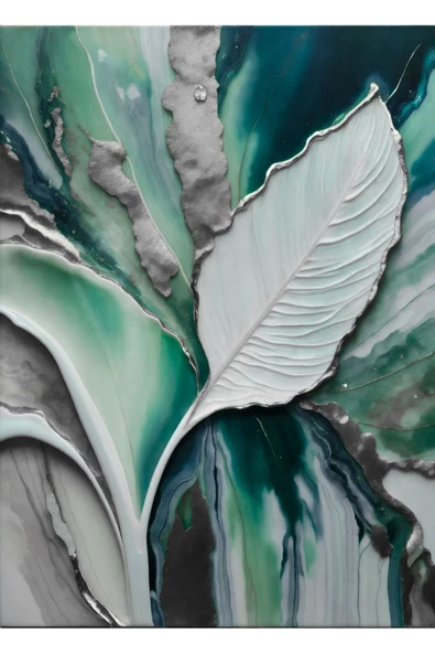 Harikabirev HARİKABİREV|YEŞİL-GRİ YAPRAKLI KOMBİNİ II |ÇERÇEVELİ CAM TABLO  3LÜ DİKEY - Resim 4