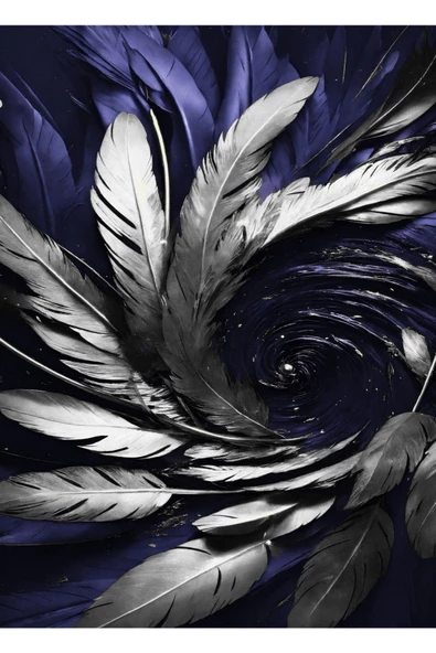 Harikabirev HARİKABİREV|LACİVERT-GÜMÜŞ YAPRAKLI KOMBİNİ|ÇERÇEVELİ CAM TABLO  3LÜ DİKEY - Resim 4