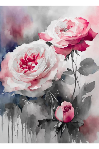 Harikabirev HARİKABİREV|PEMBE-GRİ ÇİÇEKLER KOMBİNİ|ÇERÇEVELİ CAM TABLO  3LÜ DİKEY - Resim 6