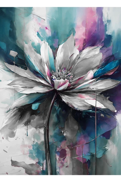 Harikabirev HARİKABİREV|MOR-LACİVERT-GRİ ÇİÇEK KOMBİNİ |ÇERÇEVELİ CAM TABLO  3LÜ DİKEY - Resim 3