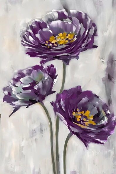 Harikabirev HARİKABİREV|GRİ-MOR ÇİÇEKLİ KOMBİN SETİ |ÇERÇEVELİ CAM TABLO  3LÜ DİKEY - Resim 4