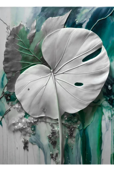 Harikabirev HARİKABİREV|YEŞİL-GRİ YAPRAKLI KOMBİNİ II |ÇERÇEVELİ CAM TABLO  3LÜ DİKEY - Resim 2