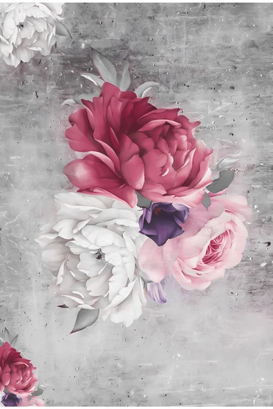 Harikabirev HARİKABİREV|GRİ-MÜRDÜM ÇİÇEK KANAT KOMBİNİ  |ÇERÇEVELİ CAM TABLO  3LÜ DİKEY - Resim 4