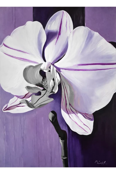 Harikabirev HARİKABİREV|MOR-GRİ SOYUT ÇİÇEK KOMBİNİ III |ÇERÇEVELİ CAM TABLO  3LÜ DİKEY - Resim 5