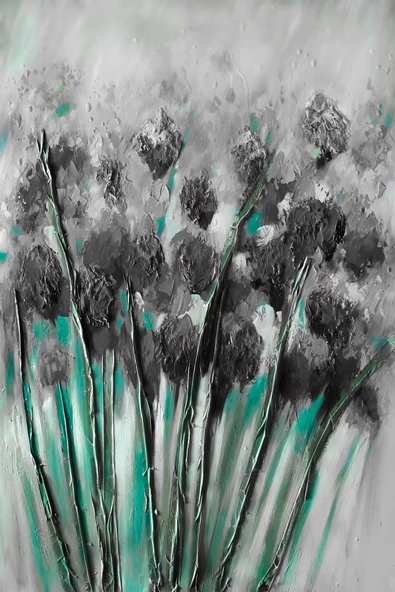 Harikabirev HARİKABİREV|GRİ-YEŞİL SOYUT DESEN ÇİÇEK KOMBİNİ|ÇERÇEVELİ CAM TABLO  3LÜ DİKEY - Resim 3