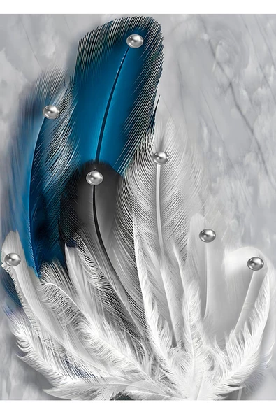 Harikabirev HARİKABİREV|GRİ-LACİVERT SOYUT TÜY KOMBİNİ |ÇERÇEVELİ CAM TABLO  3LÜ DİKEY - Resim 5