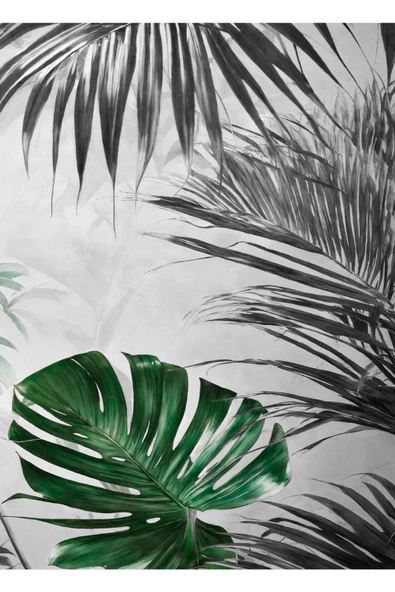 Harikabirev HARİKABİREV|YEŞİL-GRİ SOYUT YAPRAKLI GÜL KOMBİNİ|ÇERÇEVELİ CAM TABLO  3LÜ DİKEY - Resim 5