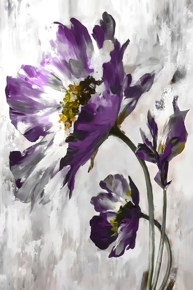 Harikabirev HARİKABİREV|GRİ-MOR ÇİÇEKLİ KOMBİN SETİ |ÇERÇEVELİ CAM TABLO  3LÜ DİKEY - Resim 3