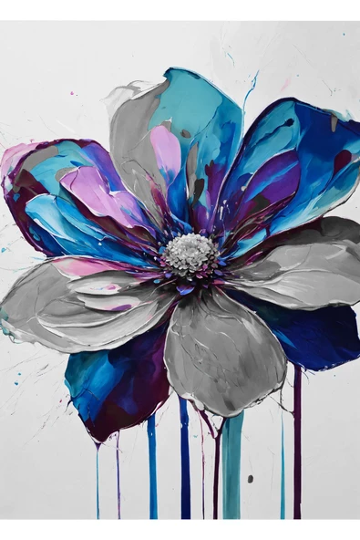 Harikabirev HARİKABİREV|MOR-LACİVERT-GRİ ÇİÇEK KOMBİNİ |ÇERÇEVELİ CAM TABLO  3LÜ DİKEY - Resim 4