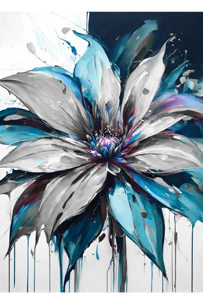 Harikabirev HARİKABİREV|MOR-LACİVERT-GRİ ÇİÇEK KOMBİNİ |ÇERÇEVELİ CAM TABLO  3LÜ DİKEY - Resim 2