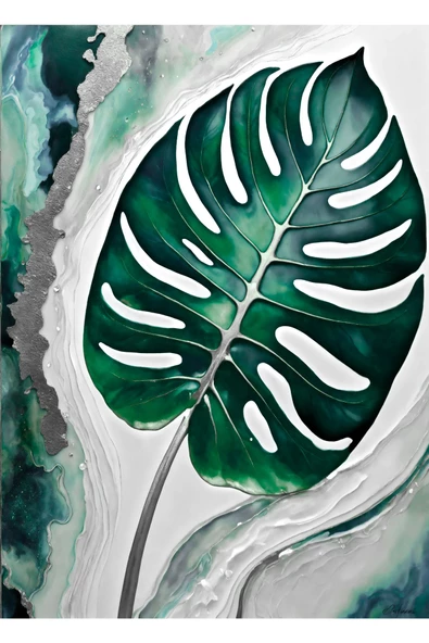 Harikabirev HARİKABİREV|YEŞİL-GRİ YAPRAKLI KOMBİNİ II |ÇERÇEVELİ CAM TABLO  3LÜ DİKEY - Resim 3
